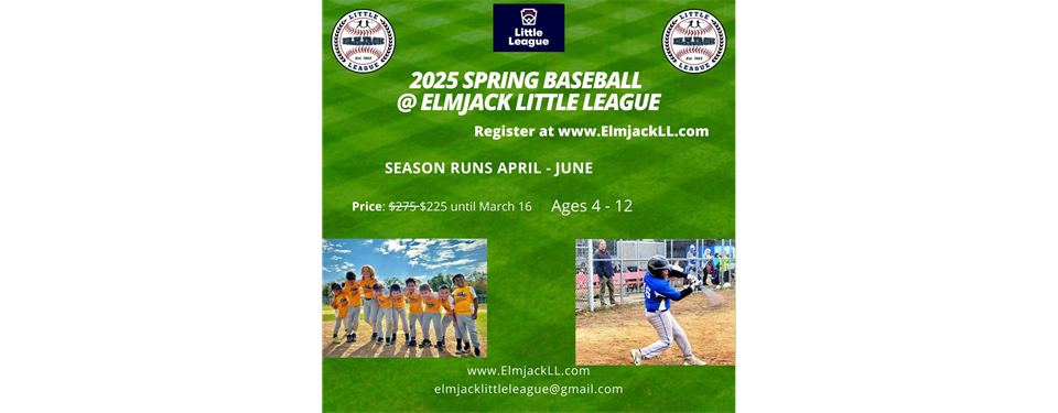 Register for 2025 Spring Baseball at Elmjack